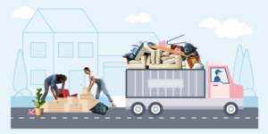 Women packing and loading junk into a truck for removal